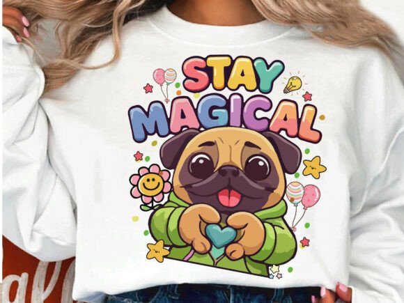 Adorable Magical Vibe Pug Tshirt Design