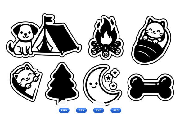 Cute Camping Pet Stickers Graphics