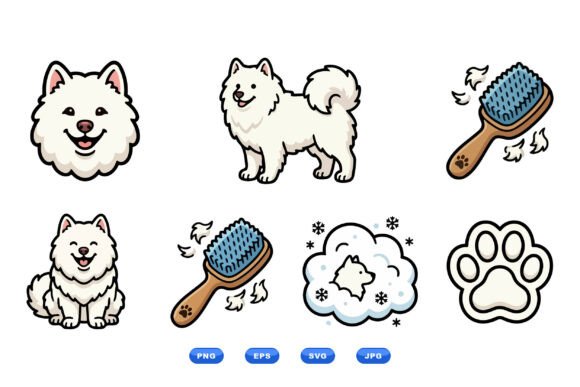 Fluffy Samoyed Dog Clipart Pack: Graphics and Illustrations for Branding