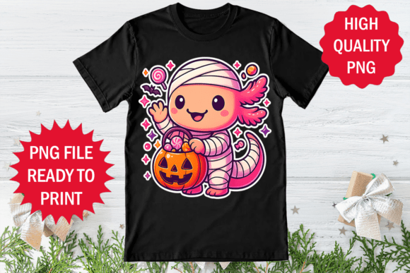 Ghost Axolotl with Pumpkin Halloween Png