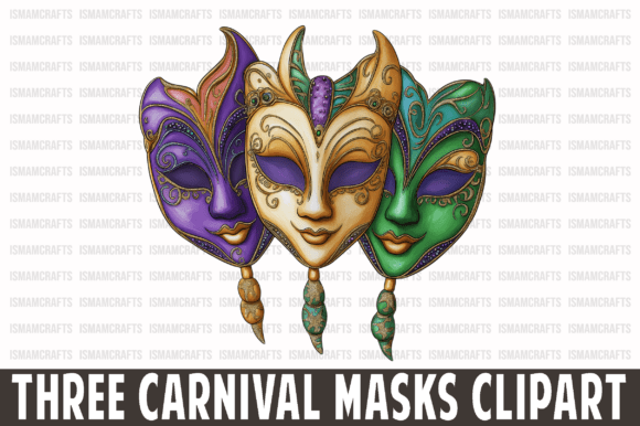 Three Carnival Masks Clipart PNG Graphics Freebies